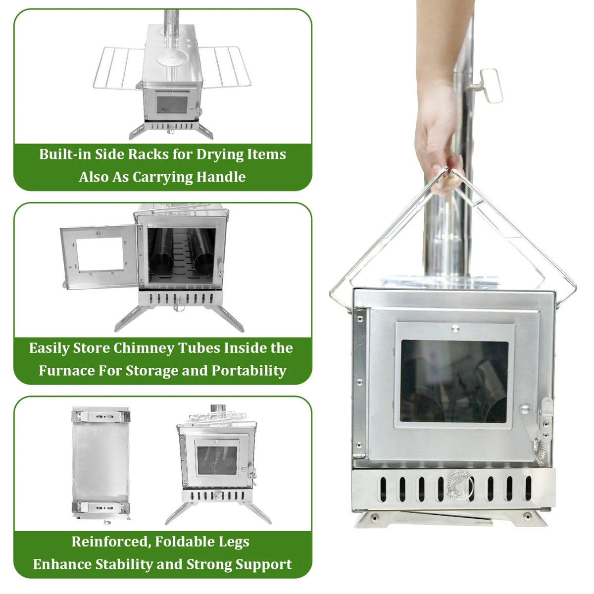 Stainless Steel Portable Wood Burning Stove For Outdoor Camping Cooking