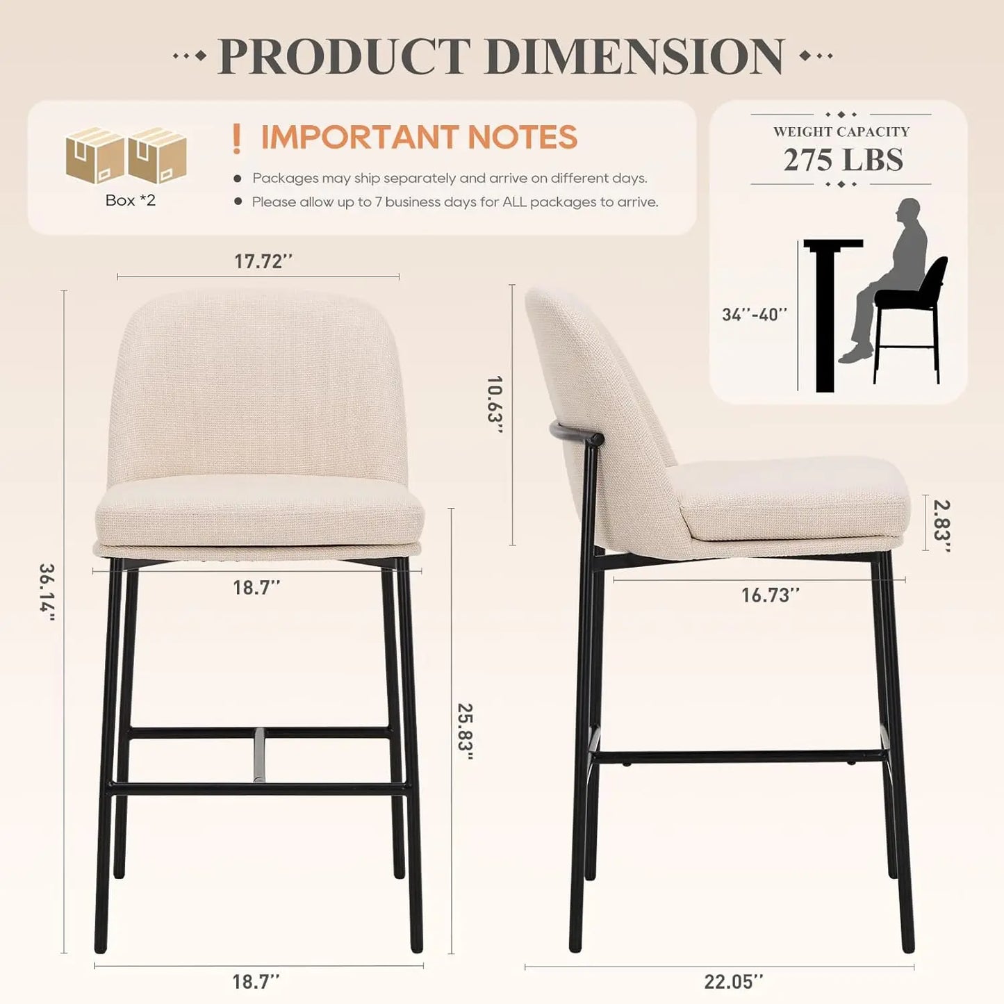 Counter Height Bar Stools Set Of 4 With Back Modern Upholstered Fabric