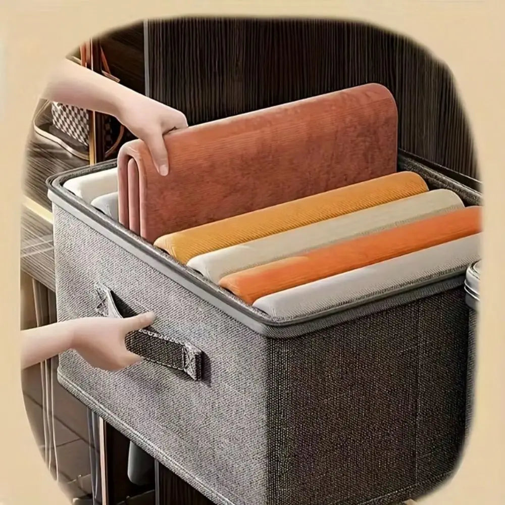 Canvas Storage Box With Zipper Cover And Handle Foldable Organizer