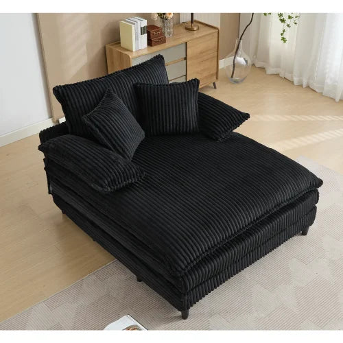 Corduroy Chaise Lounge Sofa Bed With Cushioned Back Support
