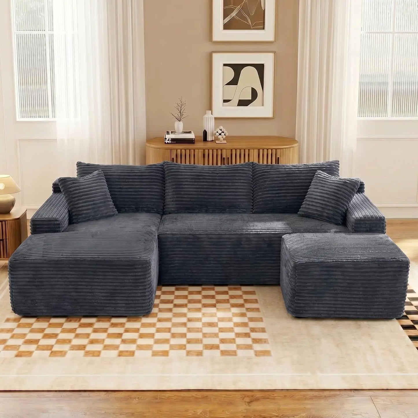Modular U Shaped Sectional Cloud Couch With Ottoman And Sleeper