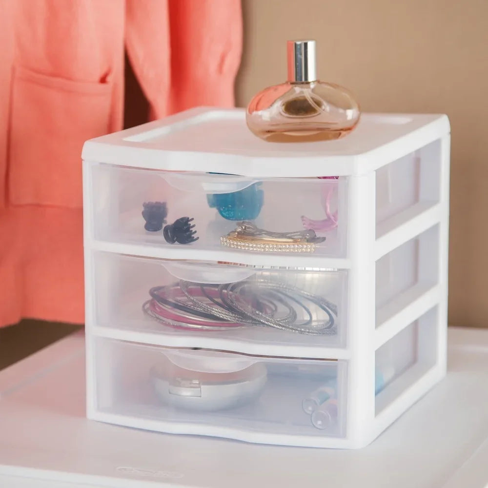 Three Drawer Plastic Storage Organizer With Clear Front Drawers