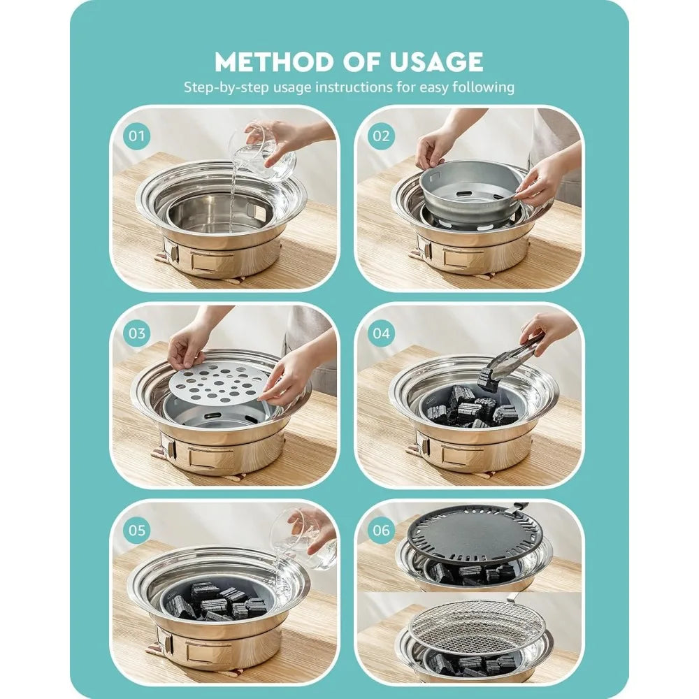 NBVCX Nonstick Stainless Steel Portable Korean BBQ Grill