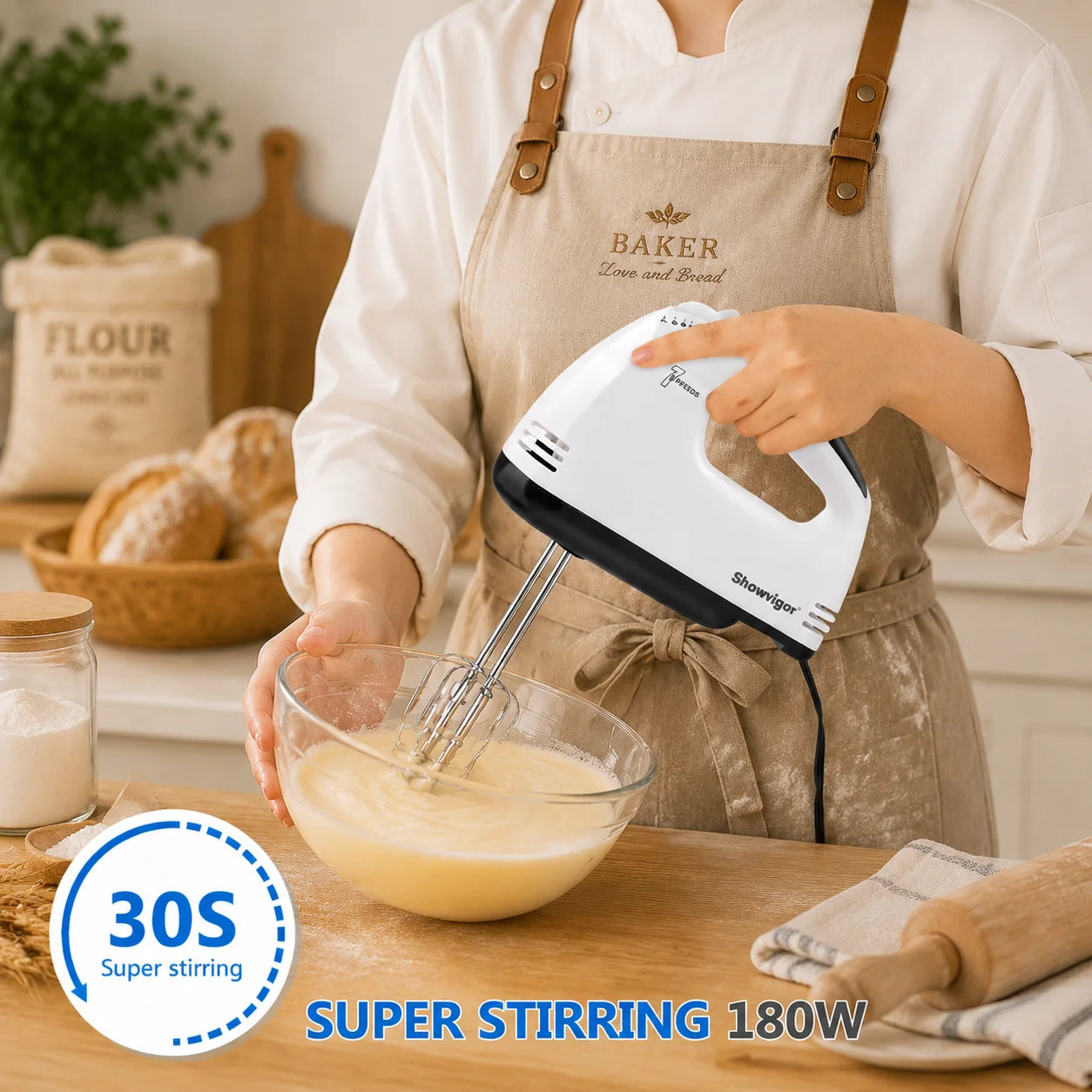 Portable Electric Handheld Mixer With 5 Stainless Steel Attachments