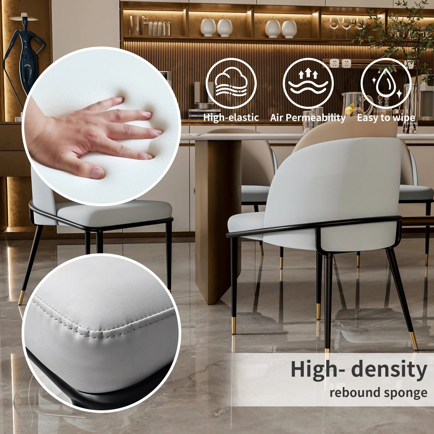 Luxurious Upholstered Dining Chairs Set Microfiber Silicone Leather Kitchen