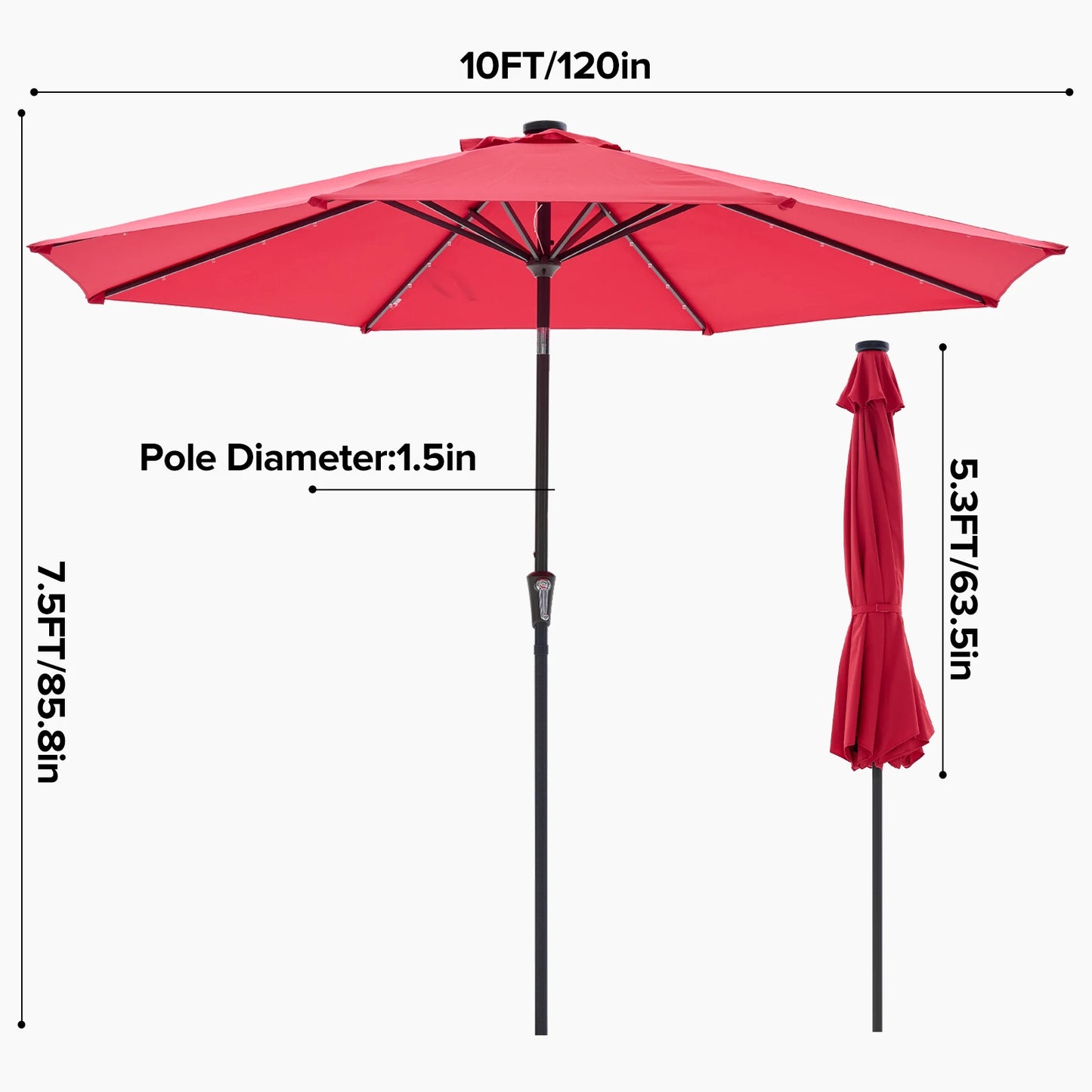 JHK Solar 32 LED Outdoor Patio Umbrella With Tilt And Crank UV Resistant