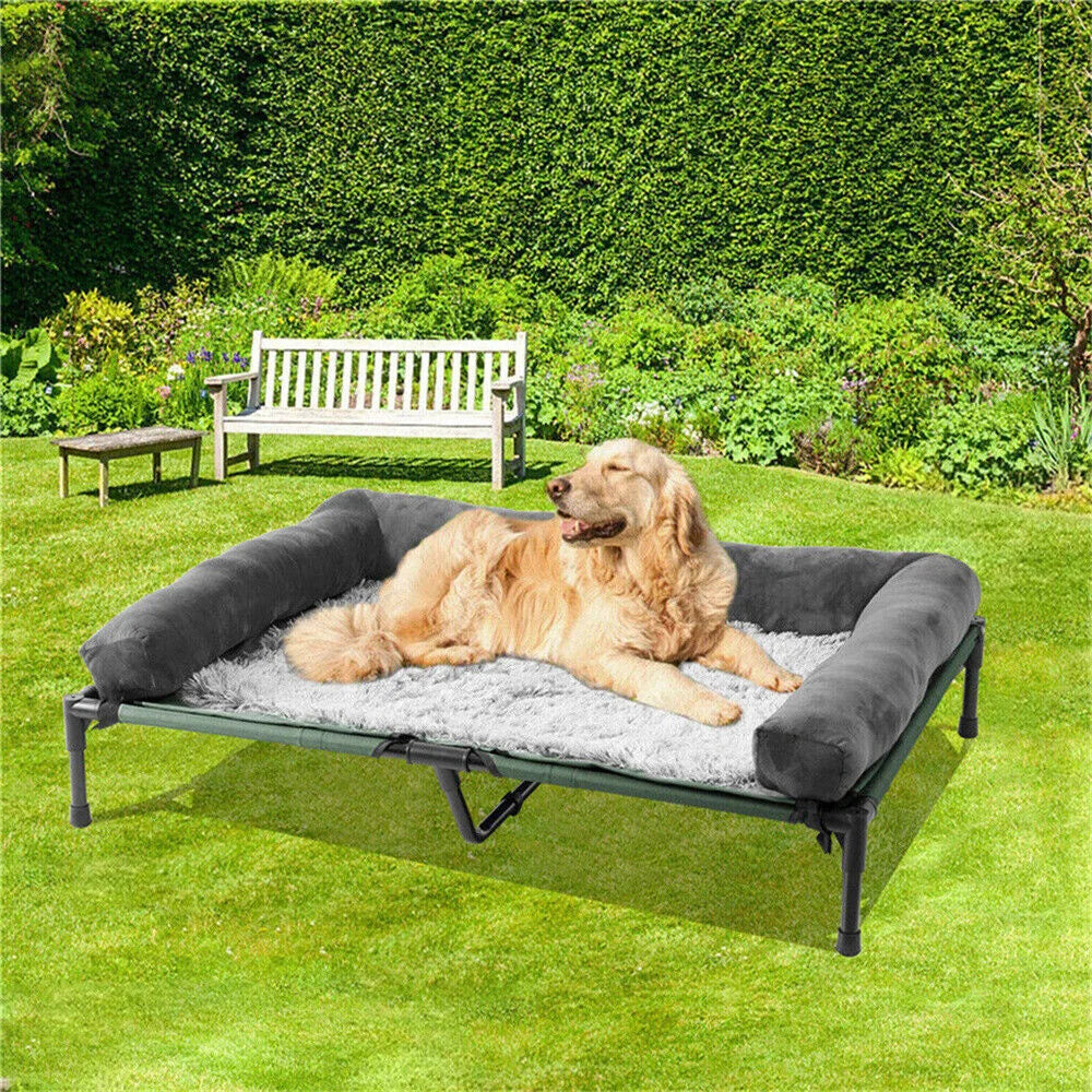 BORWART Outdoor Raised Dog Bed With Cooling Breathable Mat And Plush Mat