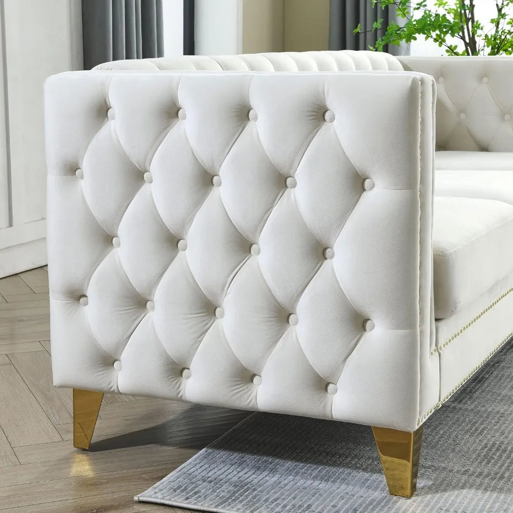 MOYU Velvet Loveseat Sofa Modern Tufted Seater With Nailhead Trim