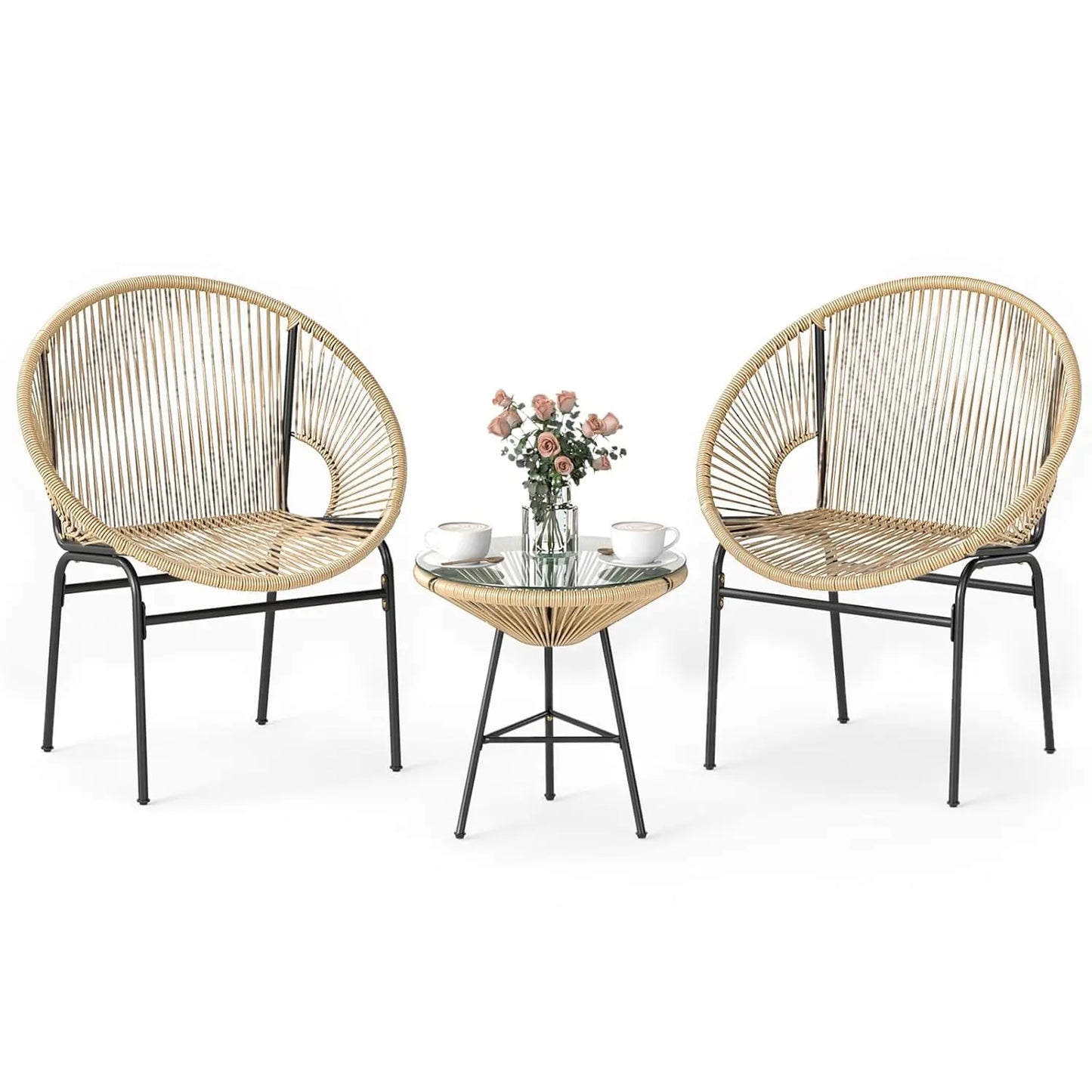 Outdoor 3 Piece Patio Furniture Set Acapulco Chairs Glass Table