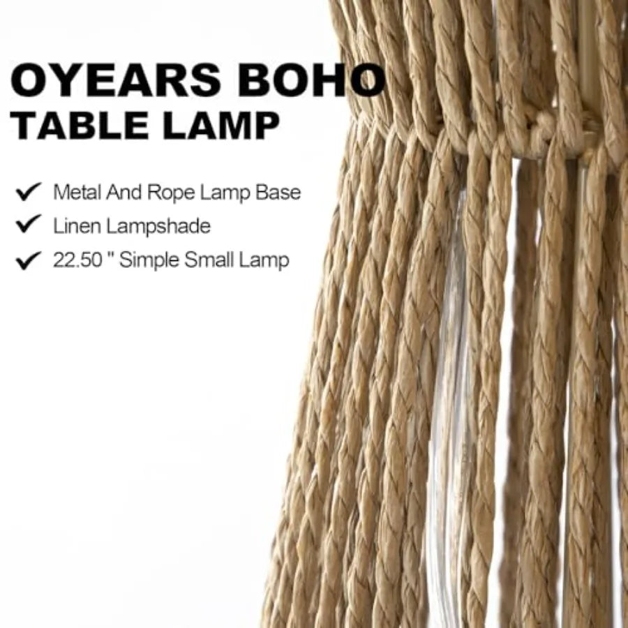 Boho Rattan Table Lamps Set Of 2 For Living Room And Bedroom