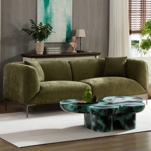 Minimalist Curved Sofa With Boucle Fabric And Solid Wood Frame