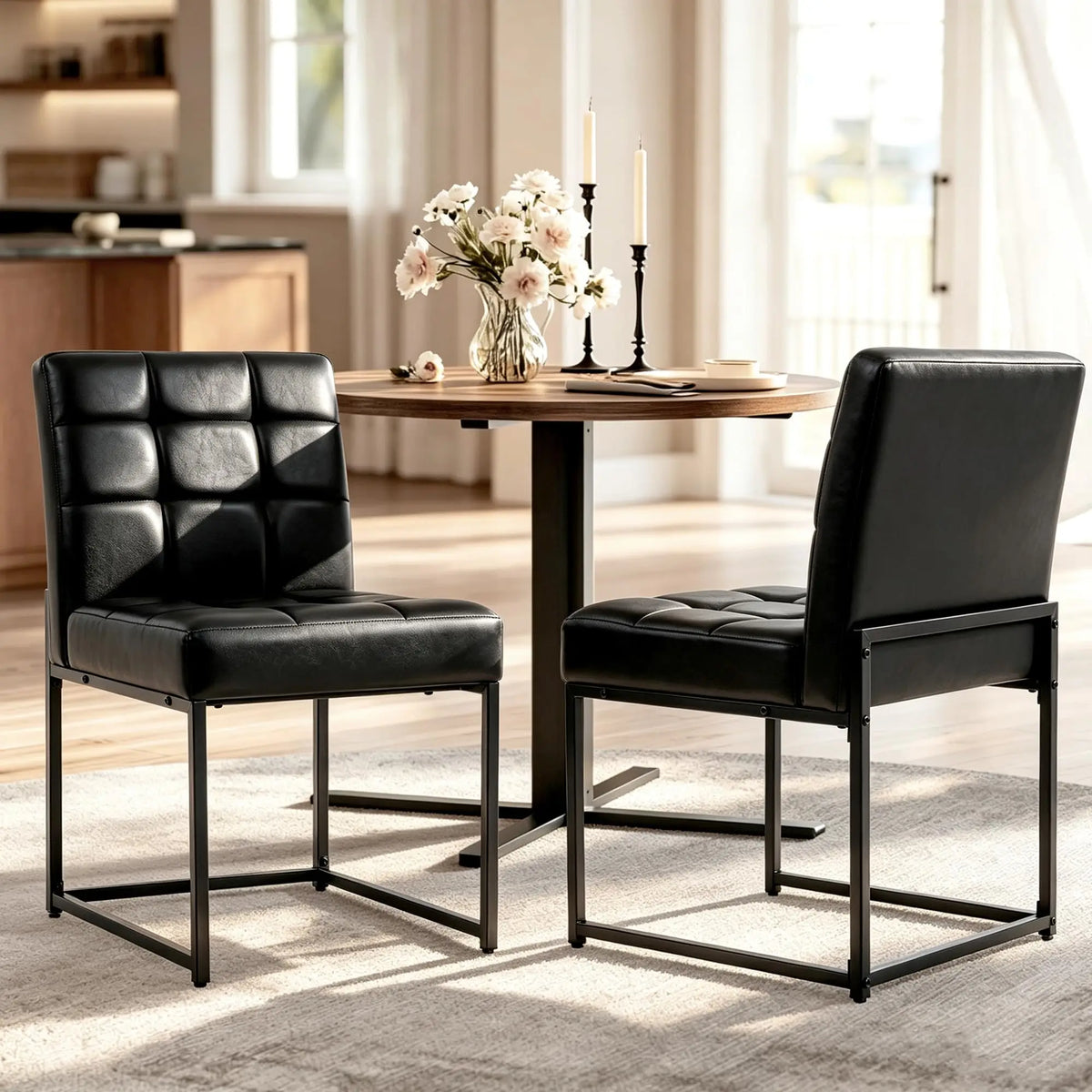 HiMISS Upholstered Dining Chairs With Grid Back And Metal Legs