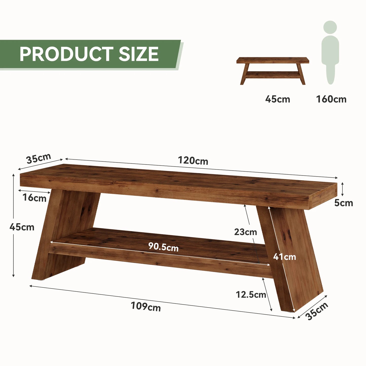 Tribesigns Solid Wood Entryway Bench 2 Tier Shoe Storage