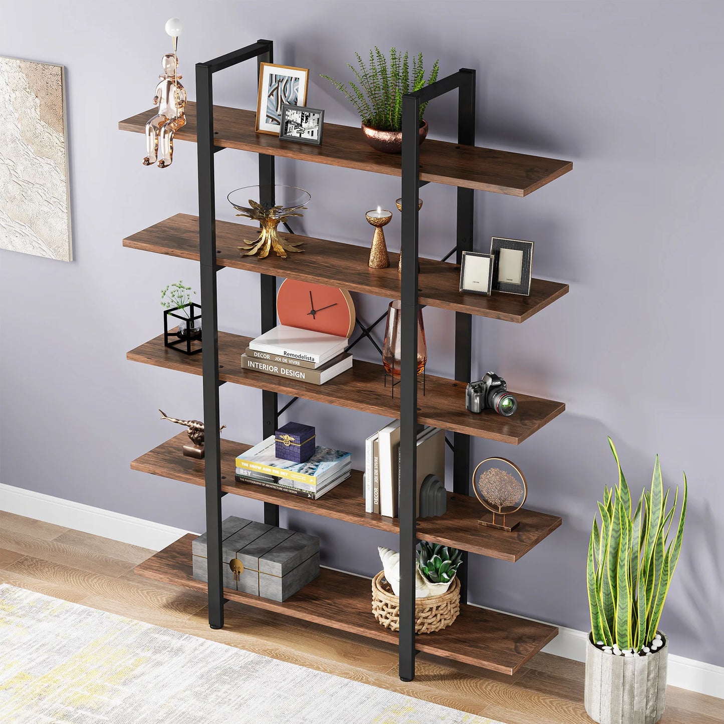 Tribesigns 5 Tier Bookshelf Vintage Industrial Style Bookcase