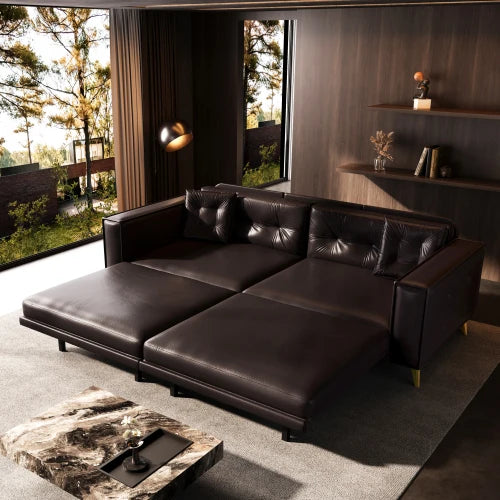 Faux Leather Convertible Sofa Bed Three in One L Shaped Sleeper Couch