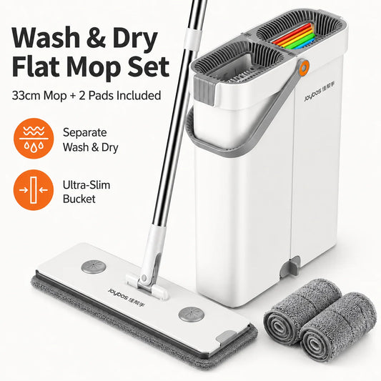 Joybos Ultra Slim Mop And Bucket System With Microfiber Pads