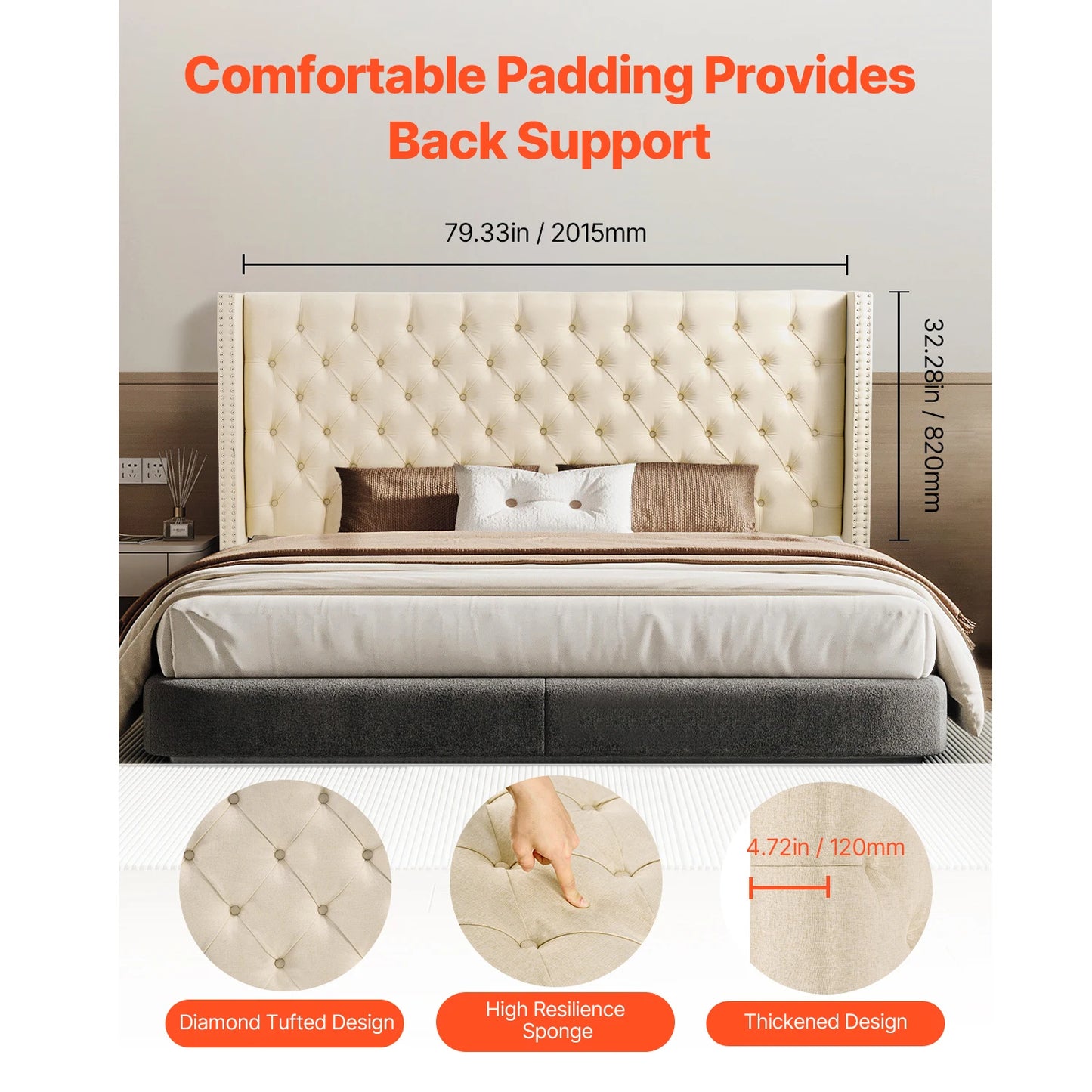 SucceBuy Adjustable Height Diamond Tufted Headboard for Beds