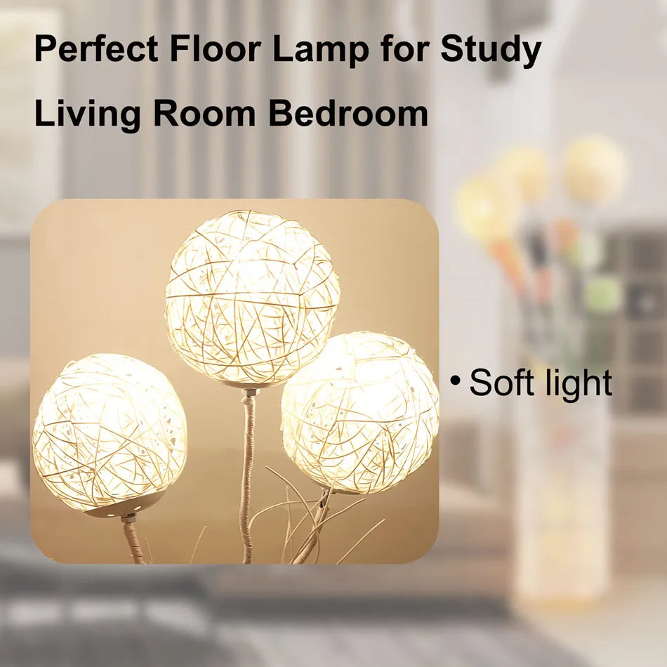 Contemporary Rattan Floor Lamp With Iron Base Decor