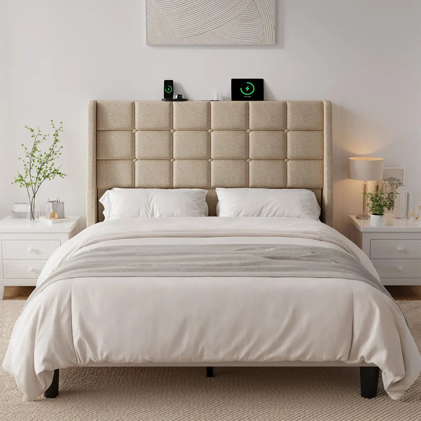 Onbrill Tufted Wingback Upholstered Modern Headboard For Bedroom