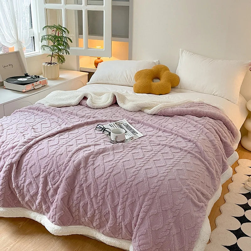 KDV Plush Fleece Double Layer Multifunctional Blanket Diamond Striped Throw