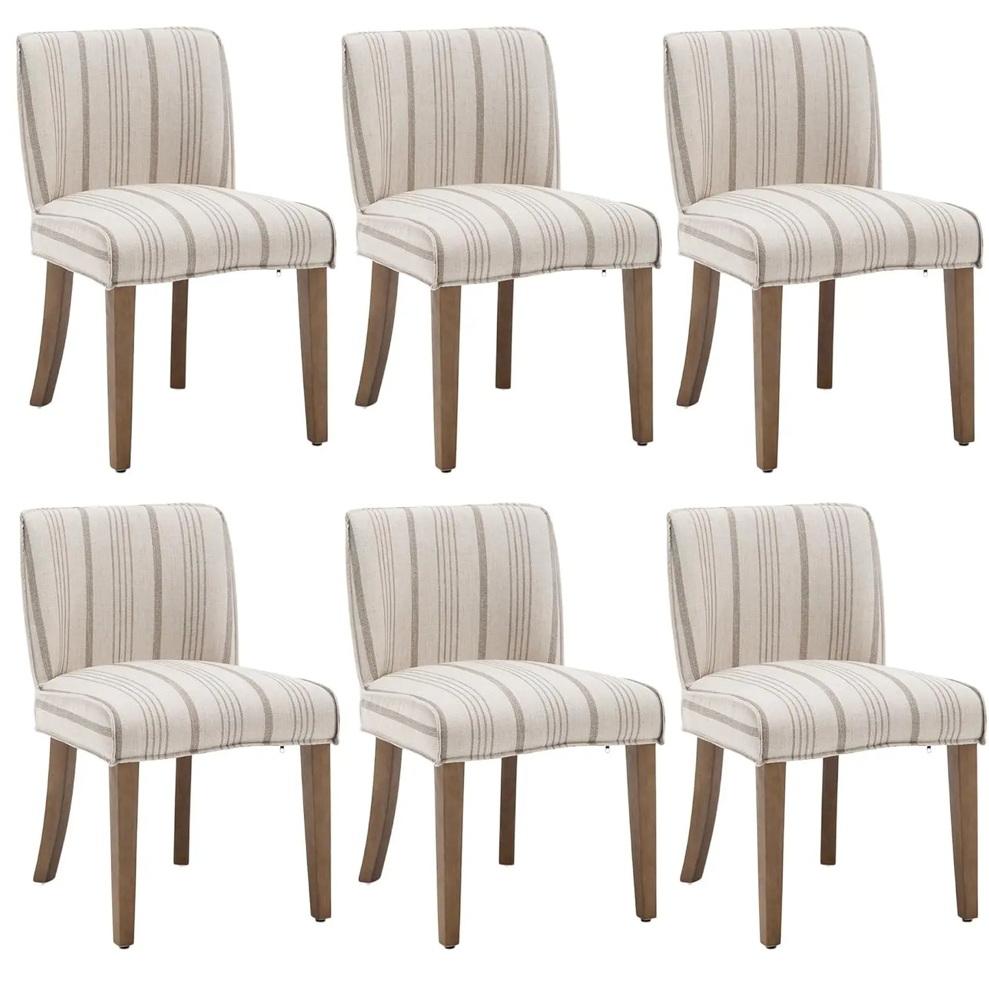 Farmhouse Dining Chairs Set Upholstered Linen Fabric Walnut Wood