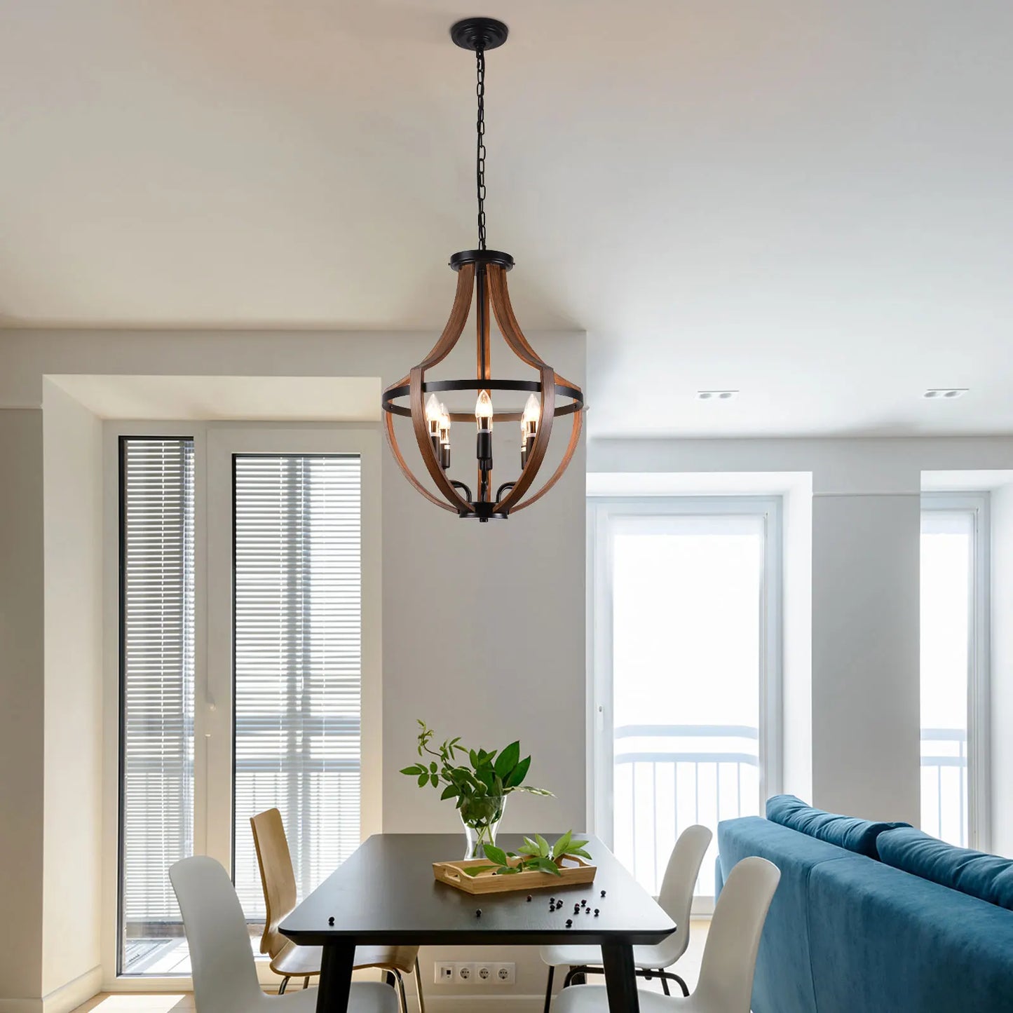 Modern Rustic Wooden Pendant Light Fixture For Kitchen Lighting