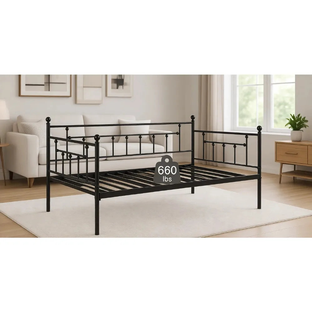 Modern Metal Daybed Frame With Headboard For Living And Bedroom