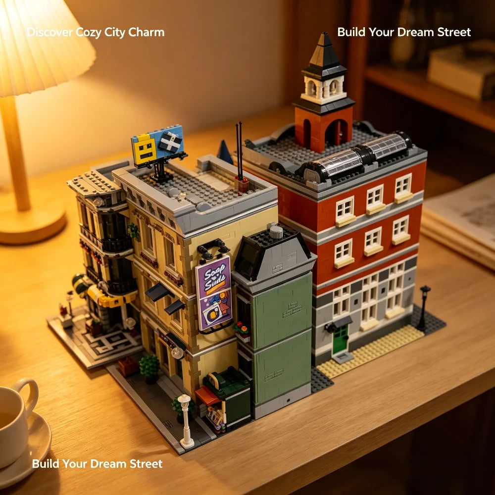Downtown City Street View Building Blocks Set Assembly Square MOC