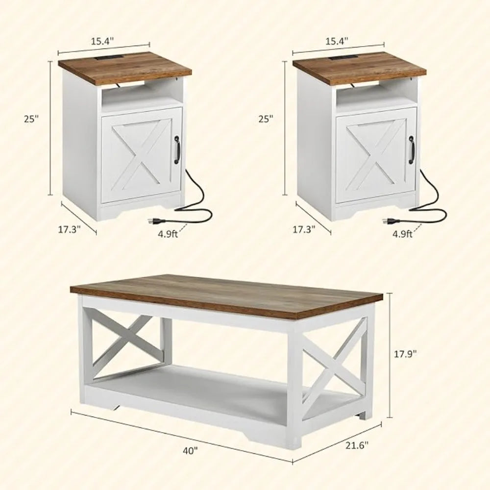 Farmhouse 5 Piece Table Set With TV Stand USB Endtables