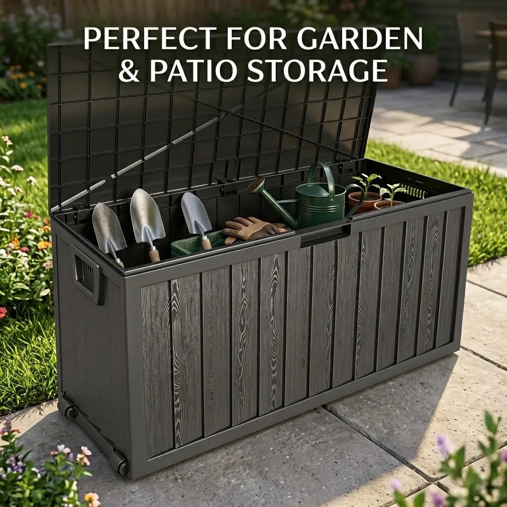 Outdoor Plastic Storage Box With Wheels And Lockable Latches
