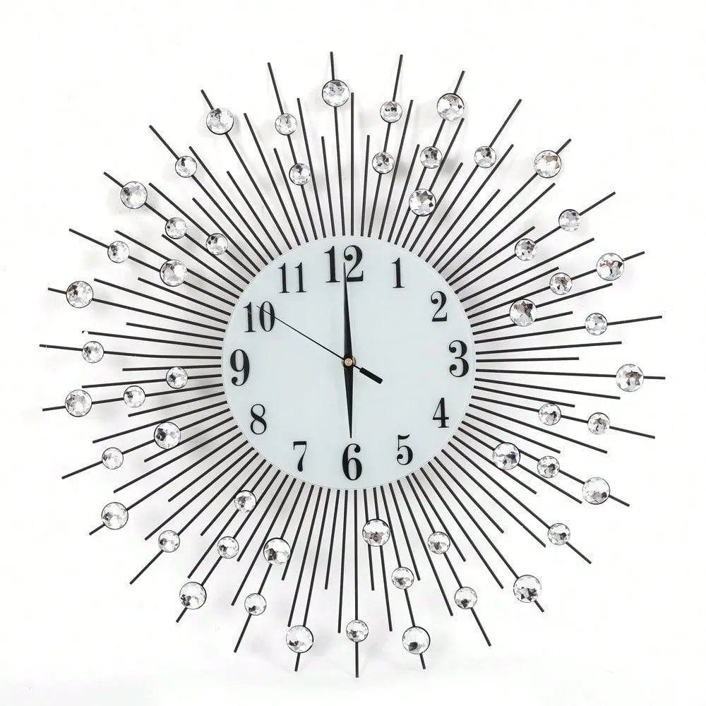 Wall Clock Modern Crystal Diamond Wall Clocks 3D Luxury Flower Clock Non Ticking Silent Metal For Living Room