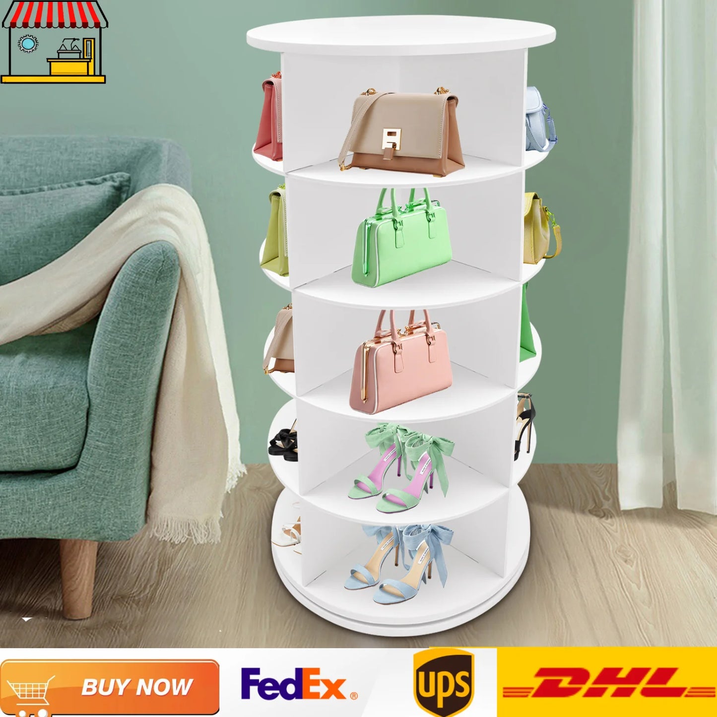 Five Tier Rotating Shoe Rack Spinning PVC Organizer For Home