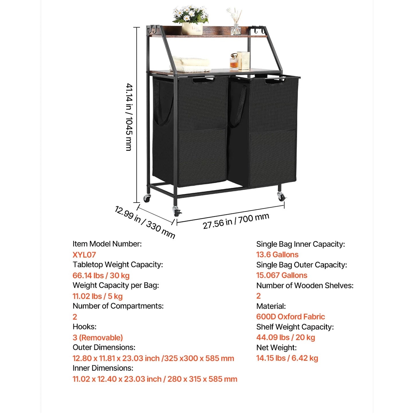 SucceBuy Laundry Sorter Hamper With Metal Frame Freestanding Organizer Baskets