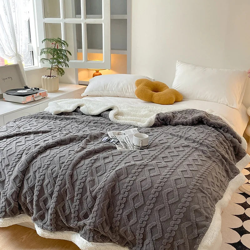 KDV Plush Fleece Double Layer Multifunctional Blanket Diamond Striped Throw