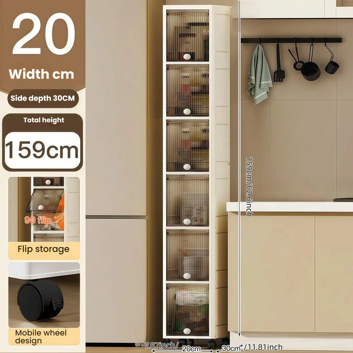 Rotating Flip Lid Narrow Storage Cabinet For Kitchen Bathroom
