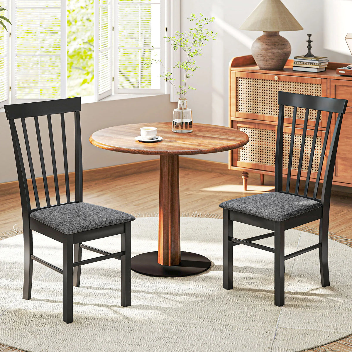 HOMCOM Farmhouse Upholstered Wooden Dining Chairs Set