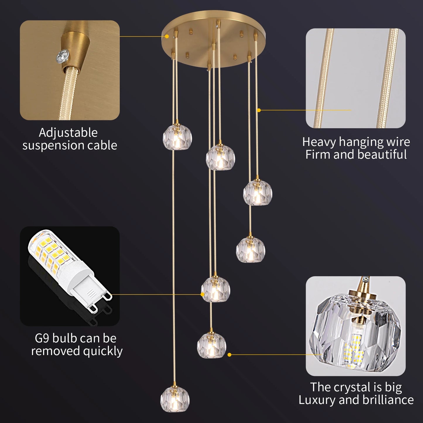 GreeLustr Modern Led Crystal Cluster Chandelier Pendant Light
