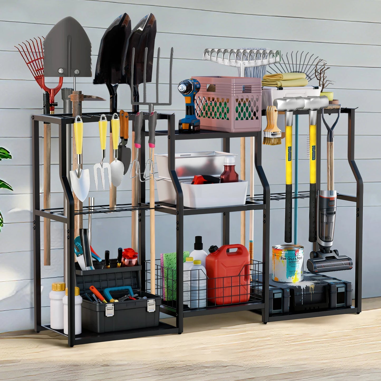 Freestanding Rotatable Garden Tool Rack Metal Storage Organizer
