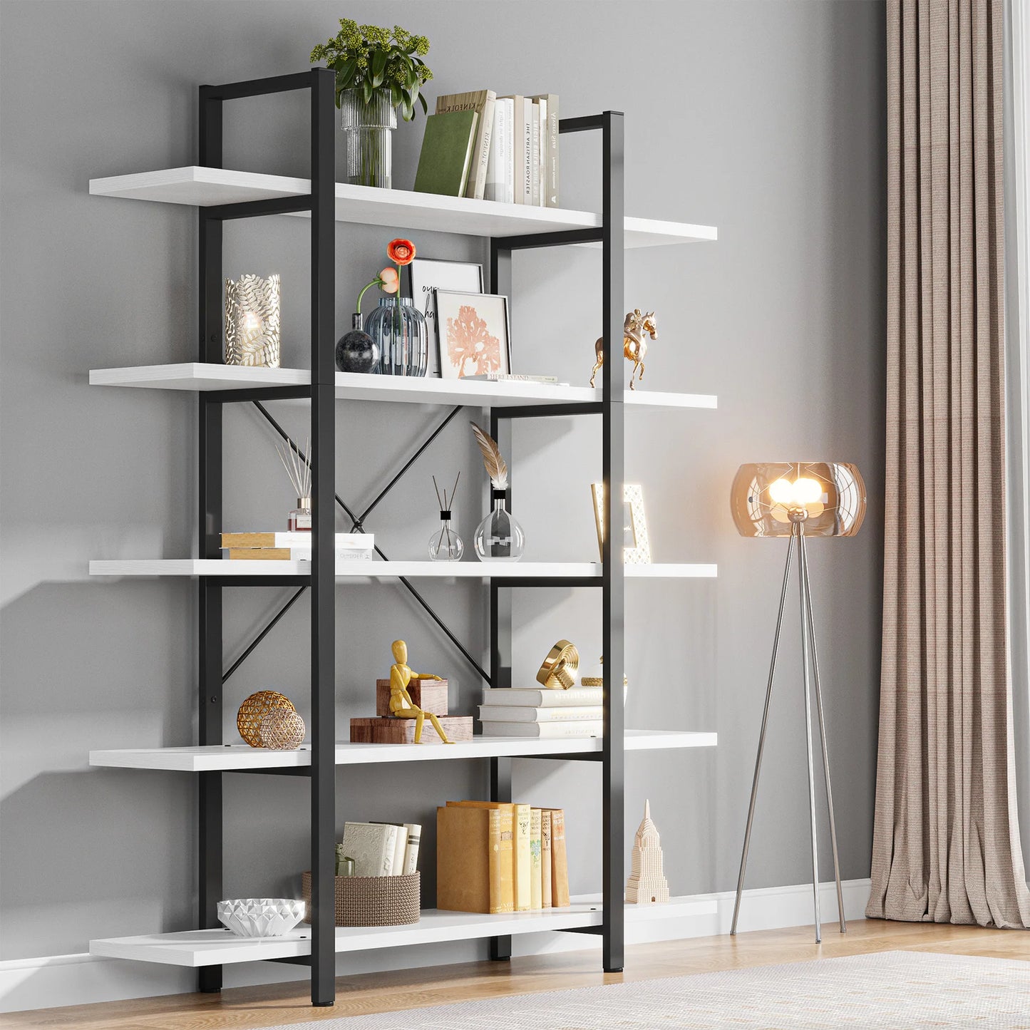 Tribesigns 5 Tier Bookshelf Vintage Industrial Style Bookcase