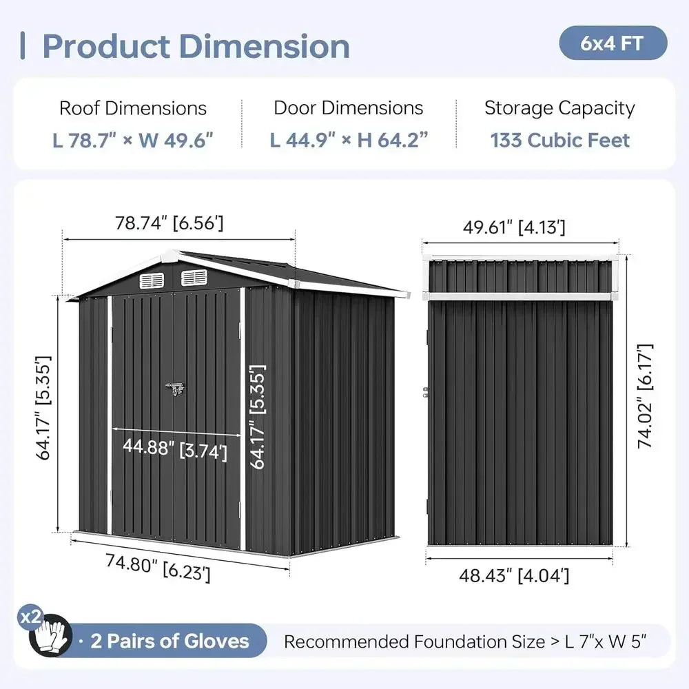 Outdoor Metal Storage Shed With Sloping Roof Lockable Door