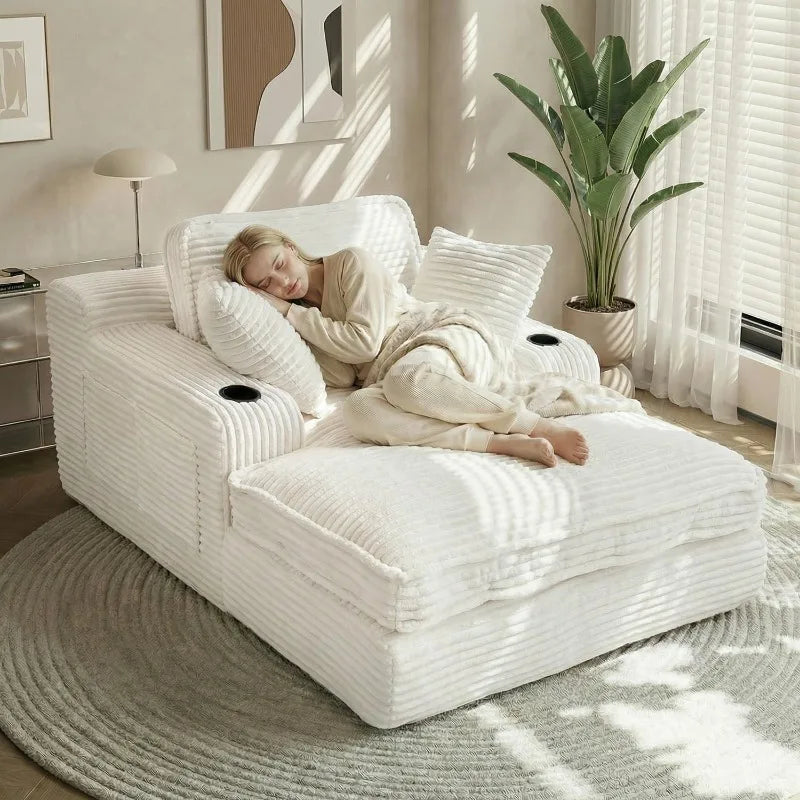 Chaise Lounge Chair Indoor Corduroy With Cup Holders And Pockets