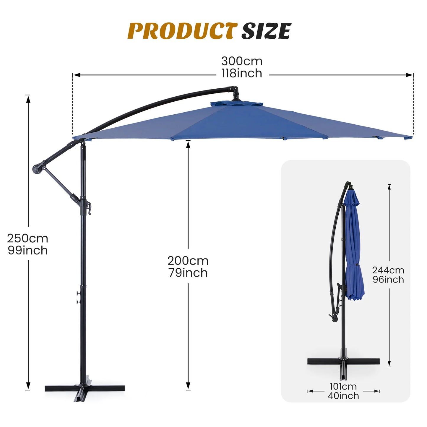 JHK Cantilever Umbrella With Easy Tilt UV Protection 8 Ribs