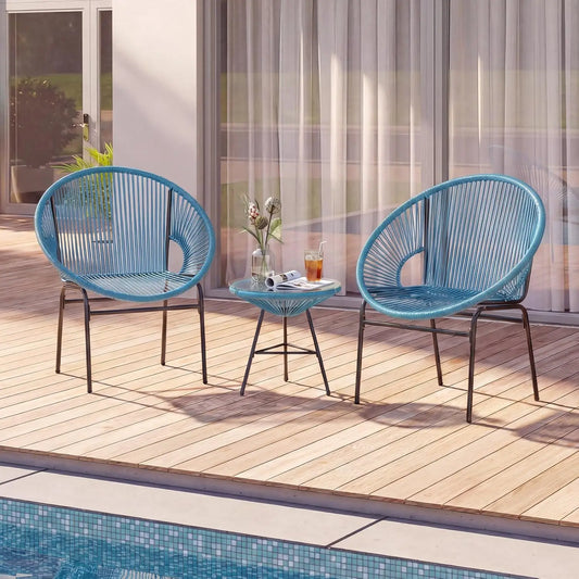 Outdoor 3 Piece Patio Furniture Set Acapulco Chairs Glass Table