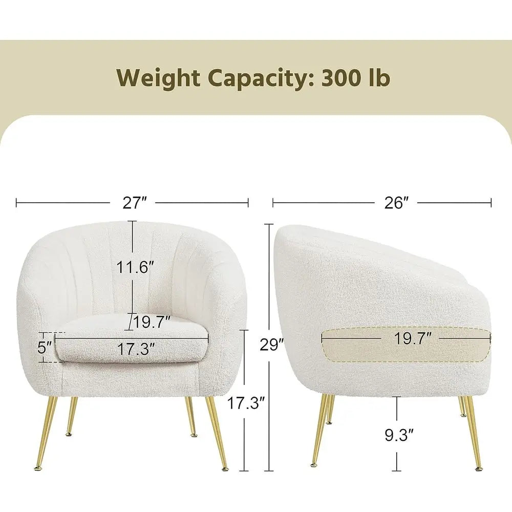 Barrel Accent Chairs Set of 2 Boucle Fabric Armchairs with Gold Legs