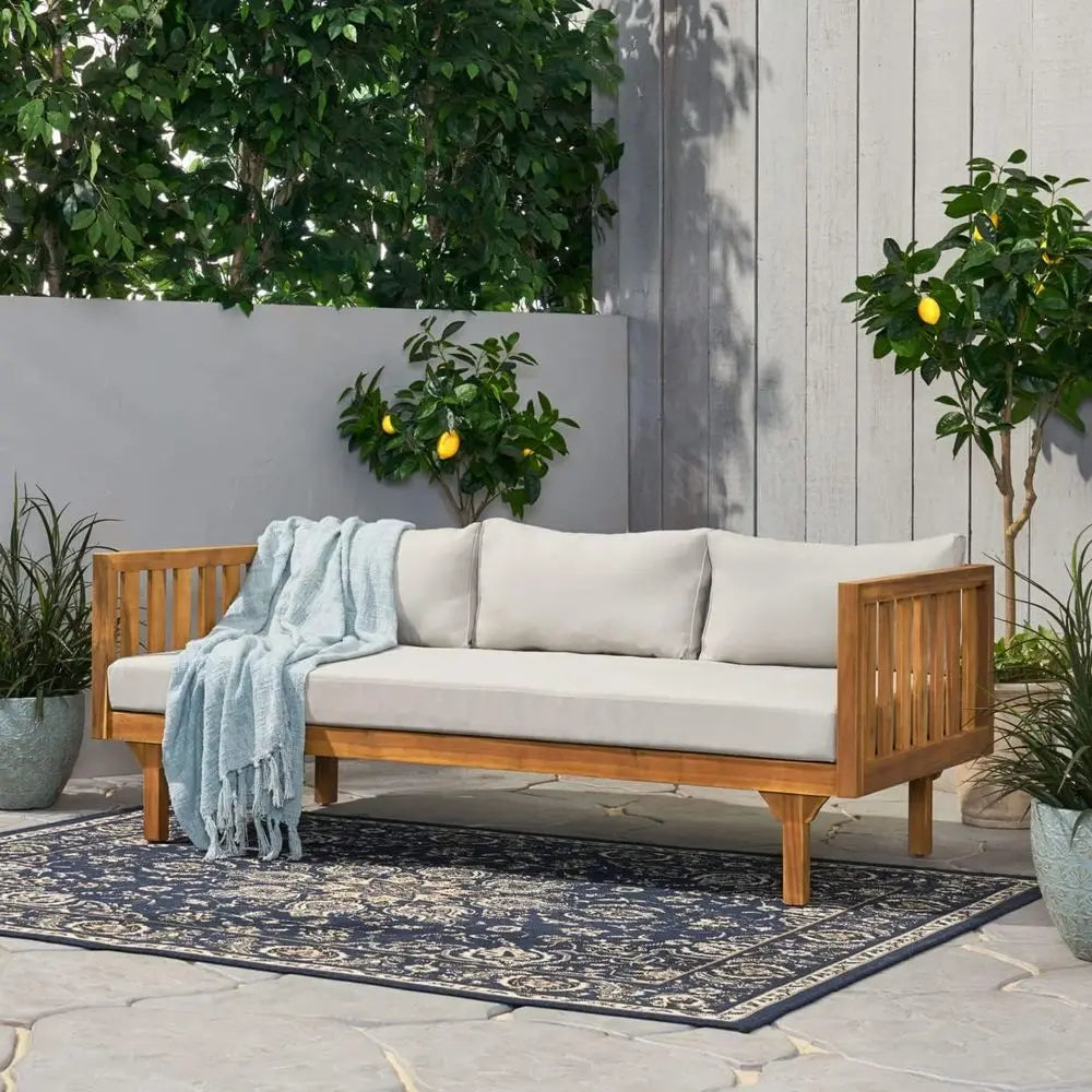 LuxeMerge Modern Acacia Wood Outdoor Daybed Sofa Set