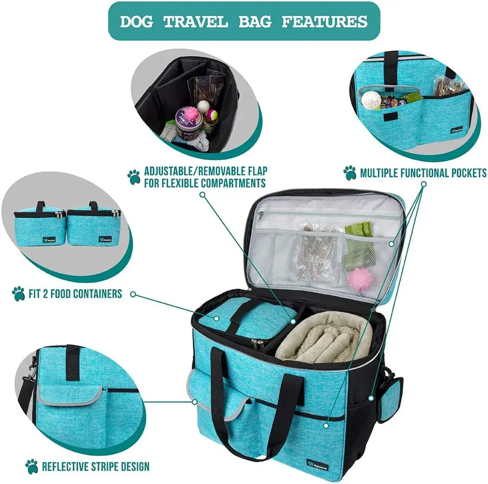Pet Travel Bag Organizer For Dogs And Cats With Food Containers