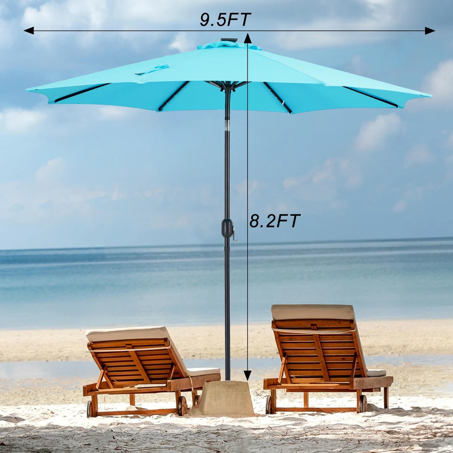 JHK Solar Patio Umbrella With LED Lights UV Resistant Tilt