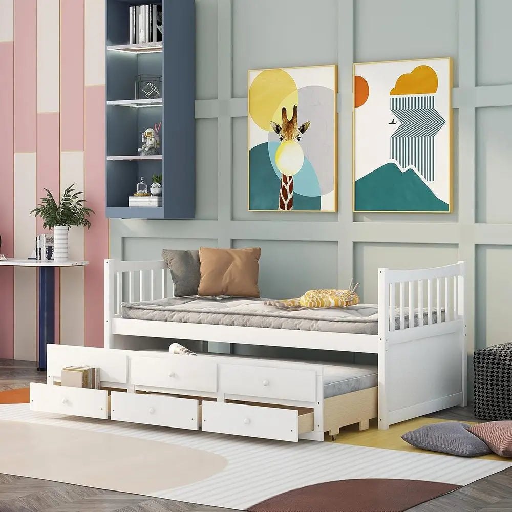 Harper Bright Designs Wood Daybed With Storage Drawers And Trundle