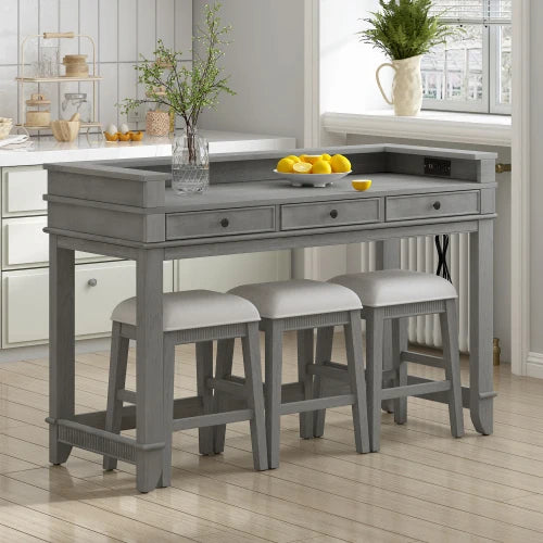 Retro Dining Table Set With Three Storage Drawers And Chairs