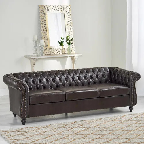 Chesterfield Sofa Button Tufting Nailhead Trim Scrolled Arms Low Profile